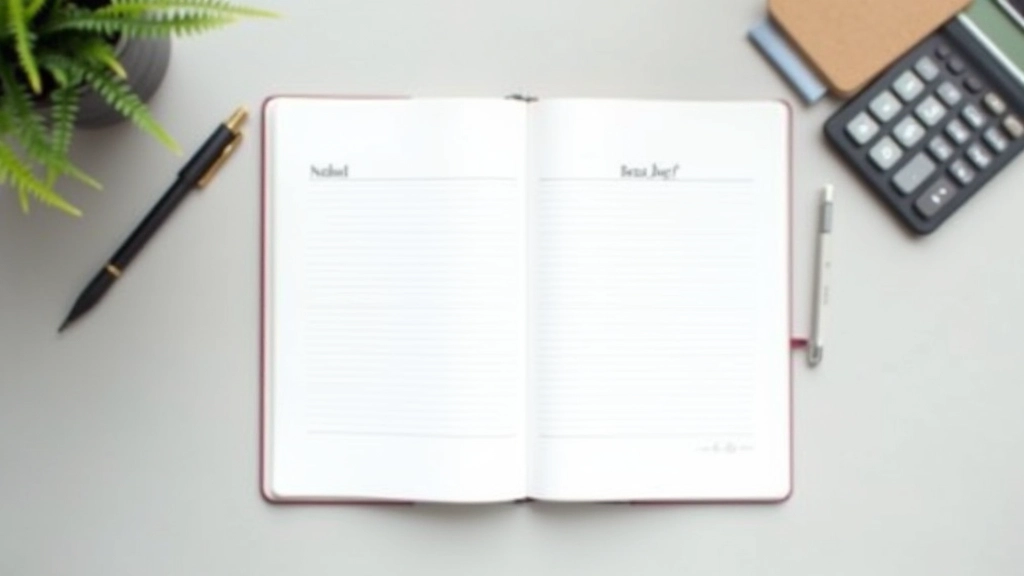 Caderno aberto com anotações manuscritas de orçamento familiar mensal com caneta e calculadora ao lado