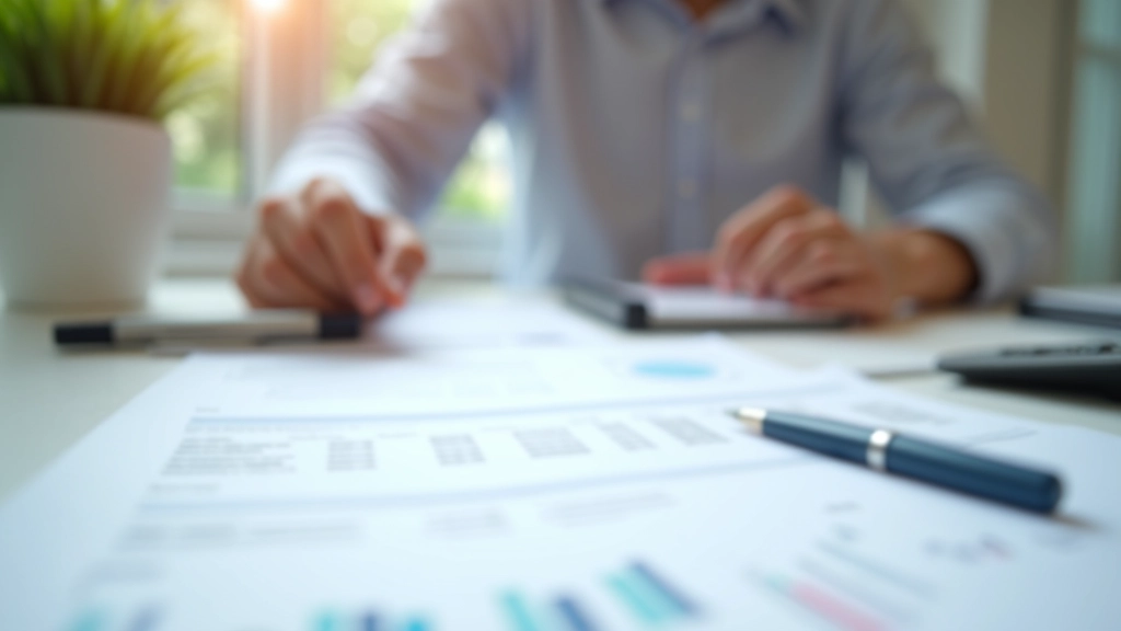 Documentos de empréstimo espalhados sobre secretária com gráficos de amortização e simulações de taxas de juro