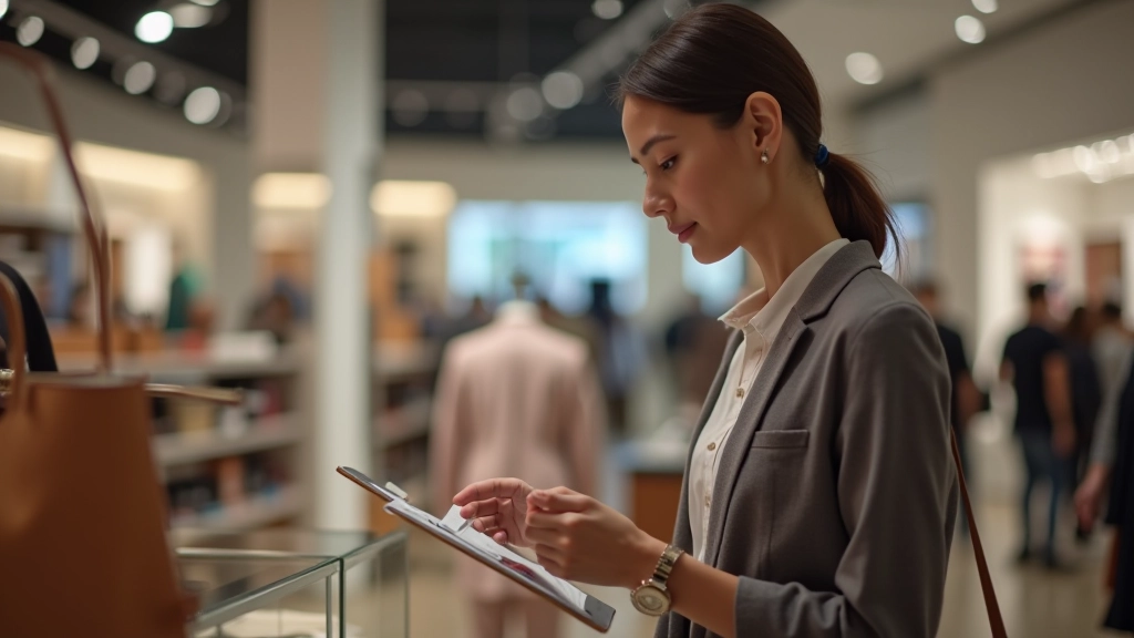 Pessoa examinando etiqueta de preço de produto de luxo em loja, demonstrando análise de desejo versus necessidade
